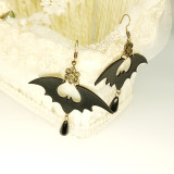 (5PCS)Retro fashion simple earrings female black leather bat earrings Halloween accessories