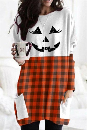 Autunno Inverno Halloween Ghost Face Donna Color Block Print Pullover girocollo manica lunga