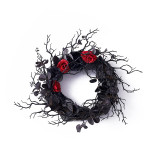 Halloween dead branches wreath simulation flower black decorative wreath door hanging festival arrangement rattan circle wall hanging
