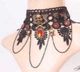 (5PCS)Lace Necklace Black Vintage Skull Head Halloween Clavicle Chain