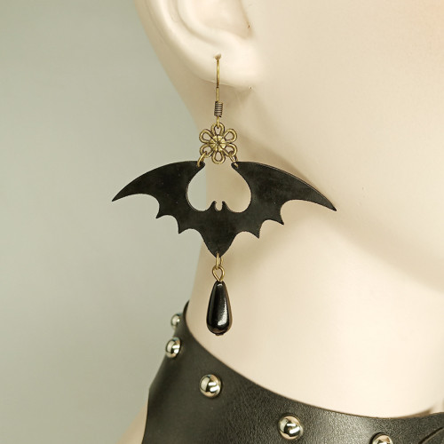 (5PCS)Retro fashion simple earrings female black leather bat earrings Halloween accessories
