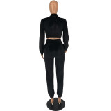 Women'S Fall Winter Veet Solid Long Sleeve Sexy Casual Tracksuit