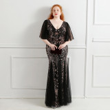 Plus Size Women Sequin Lace Half Sleeve Formal Party Evening Dress