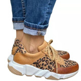 Women Leopard Print Casual Flat Lace-Up Sneakers