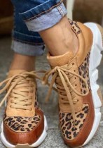 Zapatillas con cordones planos casuales con estampado de leopardo para mujer