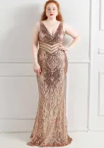 Plus Size Women Sequins Sleeveless Formal Party Evening Dress