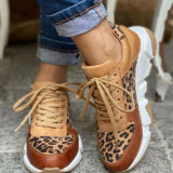 Women Leopard Print Casual Flat Lace-Up Sneakers