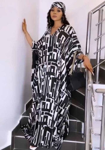 Robe de nuit imprimée à rayures musulmanes africaines pour femmes