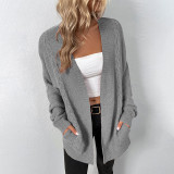 Solid Color Pocket Knitting Cardigan Autumn And Winter Retro Twist Sweater Women'S Jacket