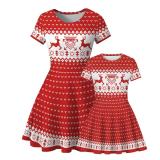Christmas Digital Print Parent-Child Short Sleeve Dress Casual Fashion Mother Daughter T-Shirt Dress