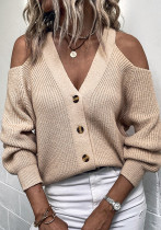 Femmes bouton tricot chemise automne et hiver Sexy épaule ouverte pull Cardigan