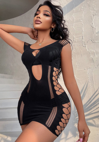 Erotic Lingerie Ladies Backless Jacquard One Piece Mesh Sexy Bodycon Dress