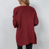 Solid Color Pocket Knitting Cardigan Autumn And Winter Retro Twist Sweater Women'S Jacket