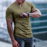 Men'S Solid Color Top Round V-Neck Slim Short Sleeve T-Shirt Half Sleeve Men'S Basic Shirt
