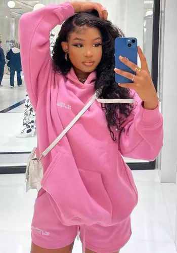 Women'S Fall Hoodies Shorts Set Fashion Sports Logo Long Sleeve Pullover Hooded Hoodies Two Piece Set