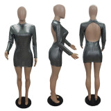 Women'S Sexy Long Sleeve Tight Fitting Low Back Sequin Bodycon Club Dress