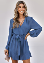 Autumn And Winter Women'S V-Neck Long Sleeve Fashion Solid Color Ruffled Jumpsuit