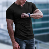 Men'S Solid Color Top Round V-Neck Slim Short Sleeve T-Shirt Half Sleeve Men'S Basic Shirt
