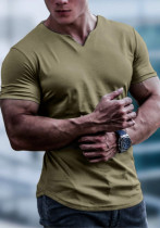 Erkek Düz Renk Üst Yuvarlak V Yaka İnce Kısa Kollu T-Shirt Yarım Kollu Erkek Temel Gömlek