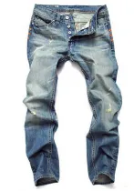 Denim Pants Men'S Side Pocket Tight Fitting Jeans