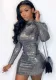 Women'S Sexy Long Sleeve Tight Fitting Low Back Sequin Bodycon Club Dress