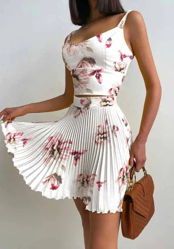 floral print camisole and pleated skirt set