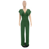 Solid Color Slim Women's Deep V Sexy Fashion Casual Jumpsuit