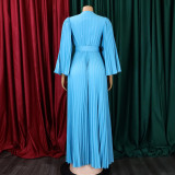 Elegant Women'S Solid Color V-Neck Sexy Pleated Long Dress Maxi Dress