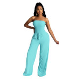 Fashion Solid Color Wrap Breast Off Shoulder Lace-Up Tight Fitting Versatile Jumpsuit Women