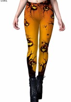 Leggings ajustados con estampado gráfico a cuadros de noche de carnaval de Halloween para mujer