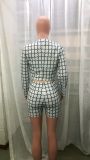 Women'S Black And White Plaid Long Sleeve Blazer Jacket Shorts Sexy Suits