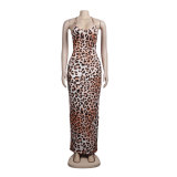 Printed Leopard Sling Low Back Nightclub Dress