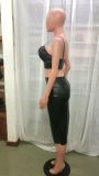 Women Clothes Sexy Black Pu Leather Strap Crop Top Slim Sli Skirt Two Piece Set
