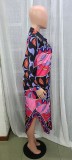 Fashion Long Sleeve Printed Shirt Dress Long Dress (Positioning Flower)