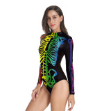 Halloween Carnival Skeleton Print Ladies Tight Fitting Bodysuit