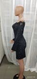 Women Spring Black Sexy Off-the-shoulder Full Sleeves Lace Mini A-line Club Dress