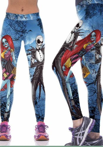 Pantalones de chándal con estampado digital de Halloween para mujer Zombie Bride Leggings elásticos ajustados