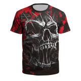 Halloween Horror Funny Digital Skull Print Men's and Women's Short Sleeve Basic T-Shirt