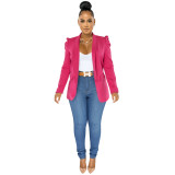 eaby fashion solid color women's ruffled long-sleeved blazer