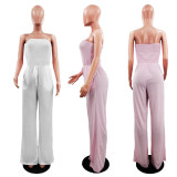 Fashion Solid Color Wrap Breast Off Shoulder Lace-Up Tight Fitting Versatile Jumpsuit Women