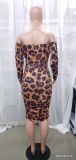 Winter Brown Leopard Print Party Sweetheart Long Sleeve Midi Dress