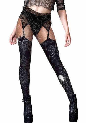 Halloween Carnival Night Horror Skull Spider Web Print Tight Fitting Basic Pants Women