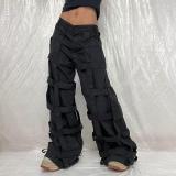 Mesh Patchwork Trend Cargo Pants Fall Fashion Casual Women's High Waist Straight Trousers