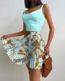 floral print camisole and pleated skirt set