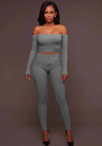 Women's Fall/Winter High Stretch Ribbed  Two Piece Pants Set