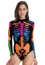 Halloween Karneval Skeleton Print Damen eng anliegender Bodysuit