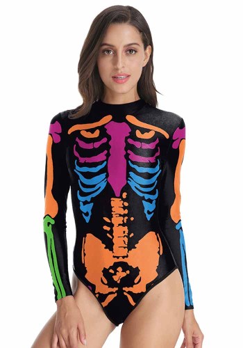 Body ajustado para mujer con estampado de esqueleto de carnaval de Halloween