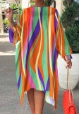 Sexy Slim Colorful Stripes Plus Size Dress