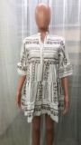 Women V-Neck Loose Half-Sleeve Print Dress