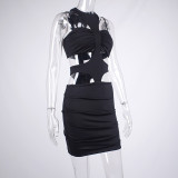 Open Waist Bodycon Dress Summer Sleeveless Pleated Mini Slip Dress